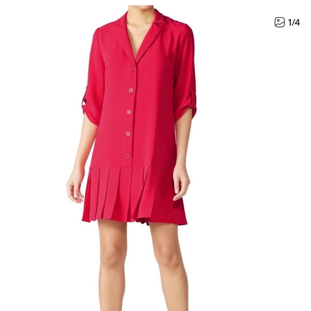 Amanda Uprichard Hot Pink Button-Front Pleated Hem Mini Dress